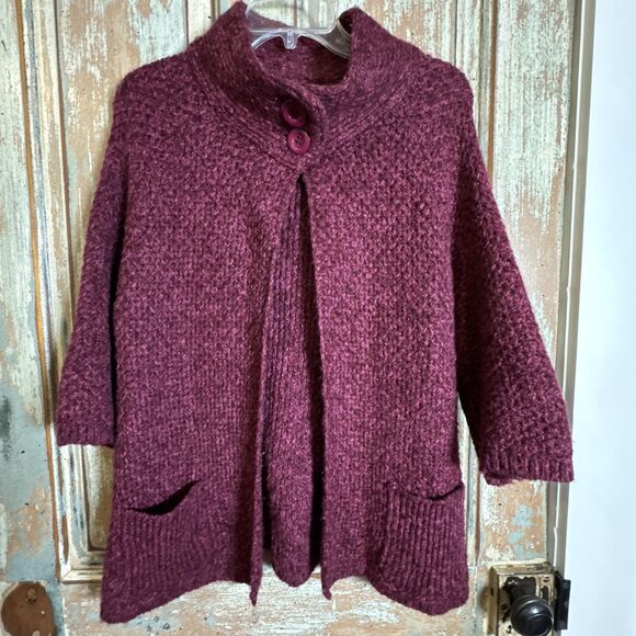 Olivia Sky Raspberry L  Women’s 3/4 Sleeve Cardigan Style Chunky Knit Sweater - Picture 8 of 10